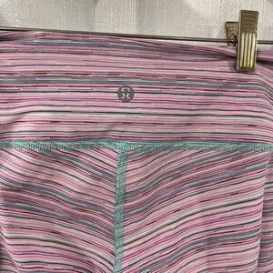 Lululemon Athletica Leggings Women 6 Cyber Stripe Menthol Wunder Under Pink Aqua
